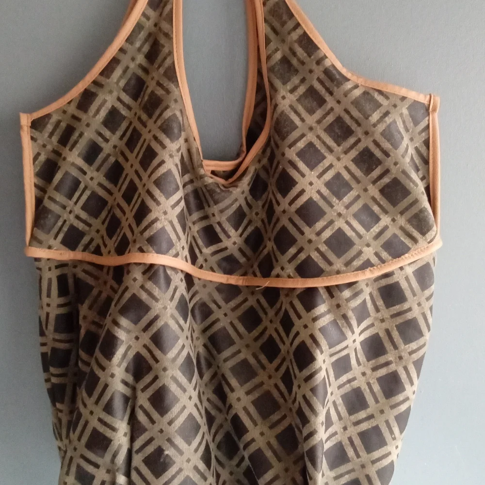 Designer Canvas Tote Bag Geometric Print Tan Beige‎ Zipper Pockets